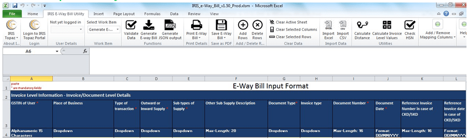 Generate EWay Bill with Microsoft Excel Utility