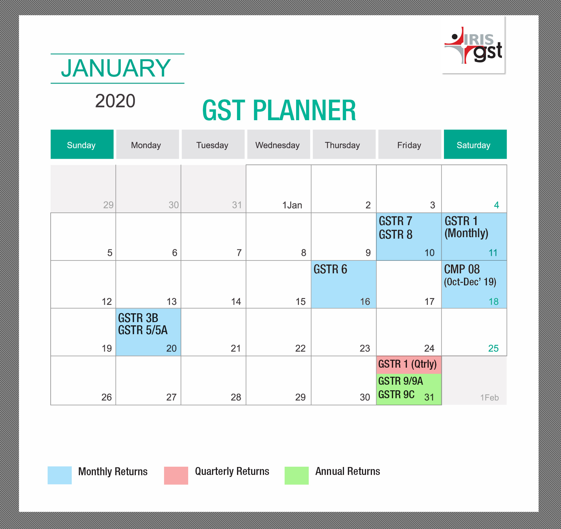 Gst Compliance Calendar dosier kalender 2021