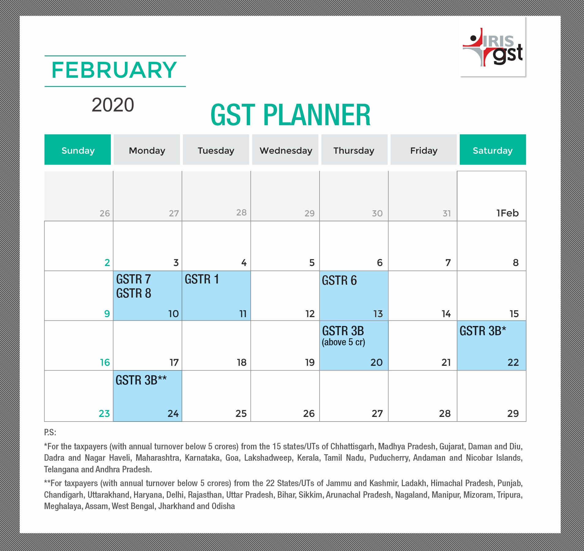 Gst Compliance Calendar dosier kalender 2021